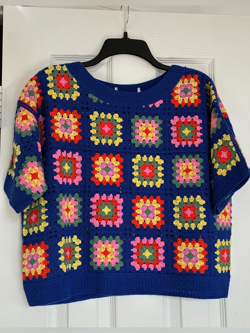 “Designe A Paris” Granny Square Pullover Crop Top Multi-Color Retro Boho Size M